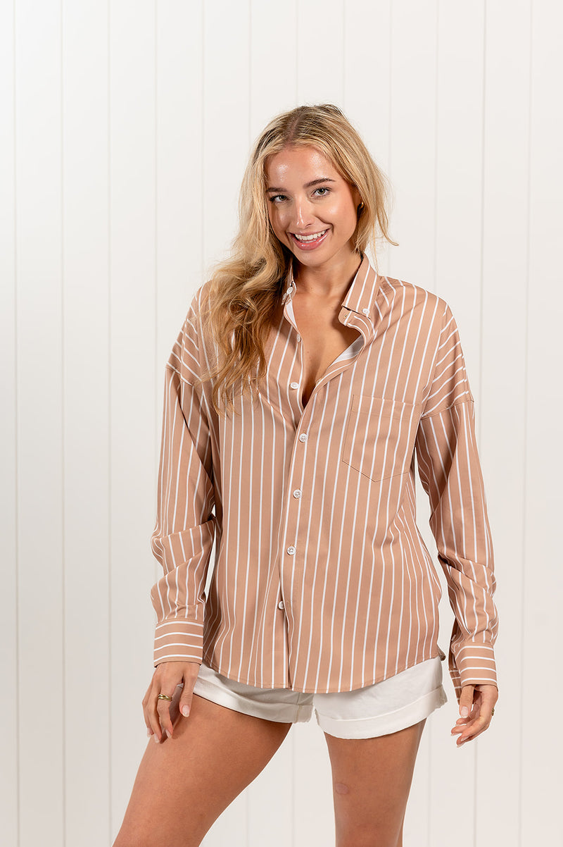 Women's Box Fit Brown Striped Nashie
